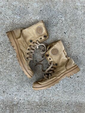 Palladium Tan Canvas Lace-Up Boots